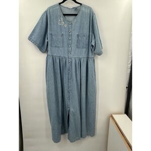 Light Blue Denim Button-Front Midi Dress